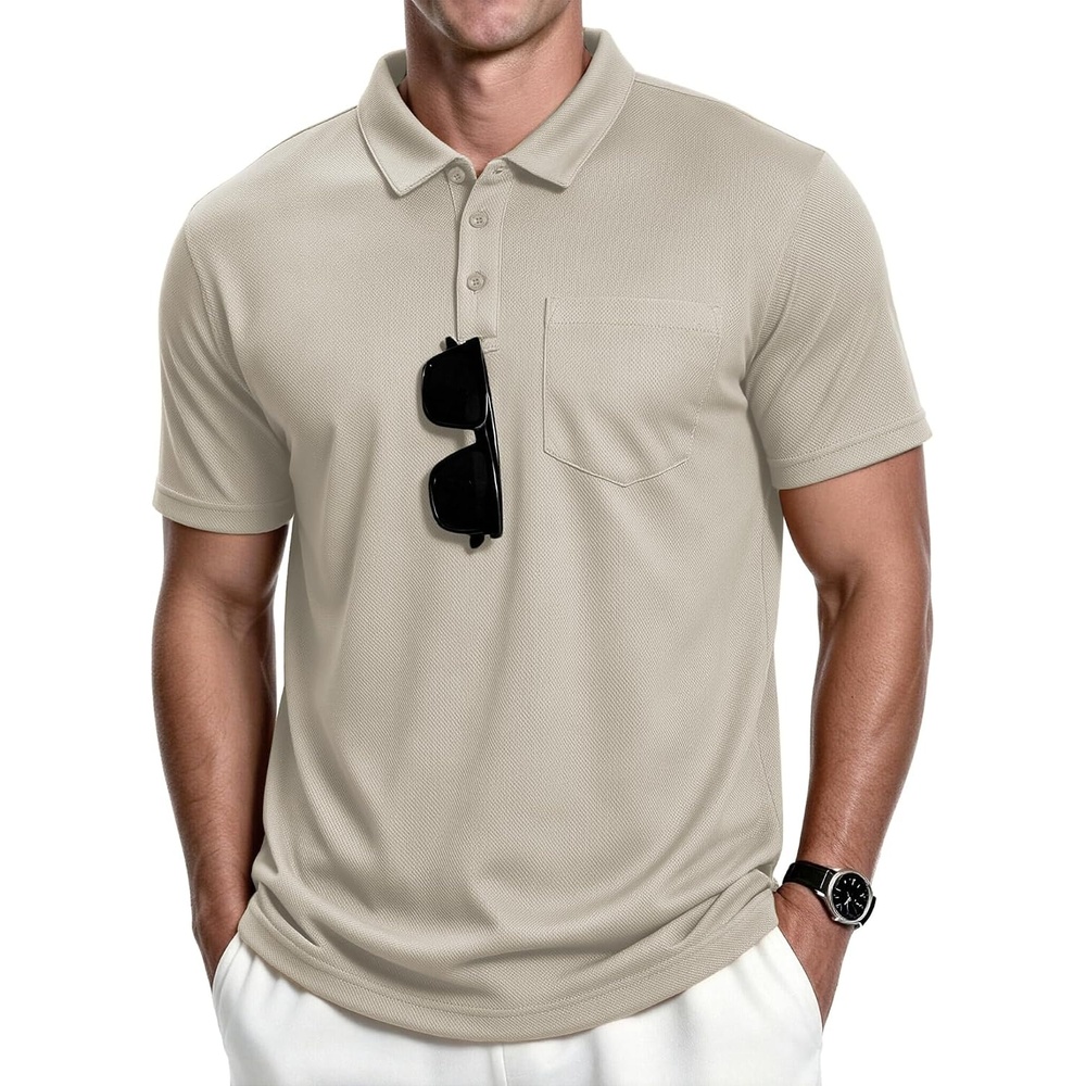 image:imageZITY Mens Polo Shirts with Pocket Short Sleeve MoistureWicking TshirtApricot