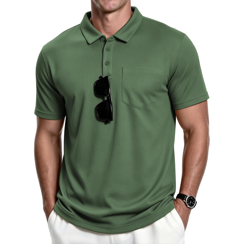 image:imageZITY Mens Polo Shirts with Pocket Short Sleeve MoistureWicking TshirtArmy Green
