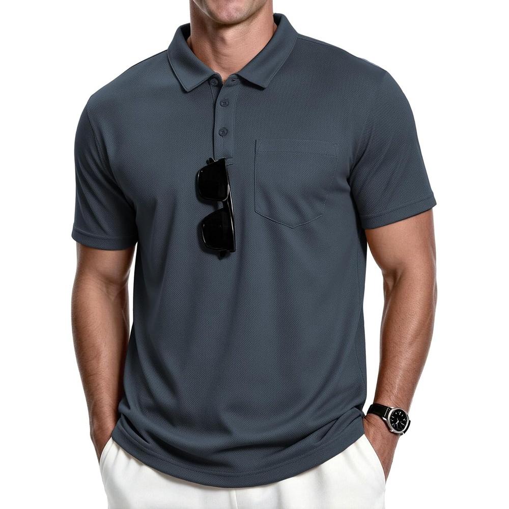 image:imageZITY Mens Polo Shirts with Pocket Short Sleeve MoistureWicking TshirtGrey