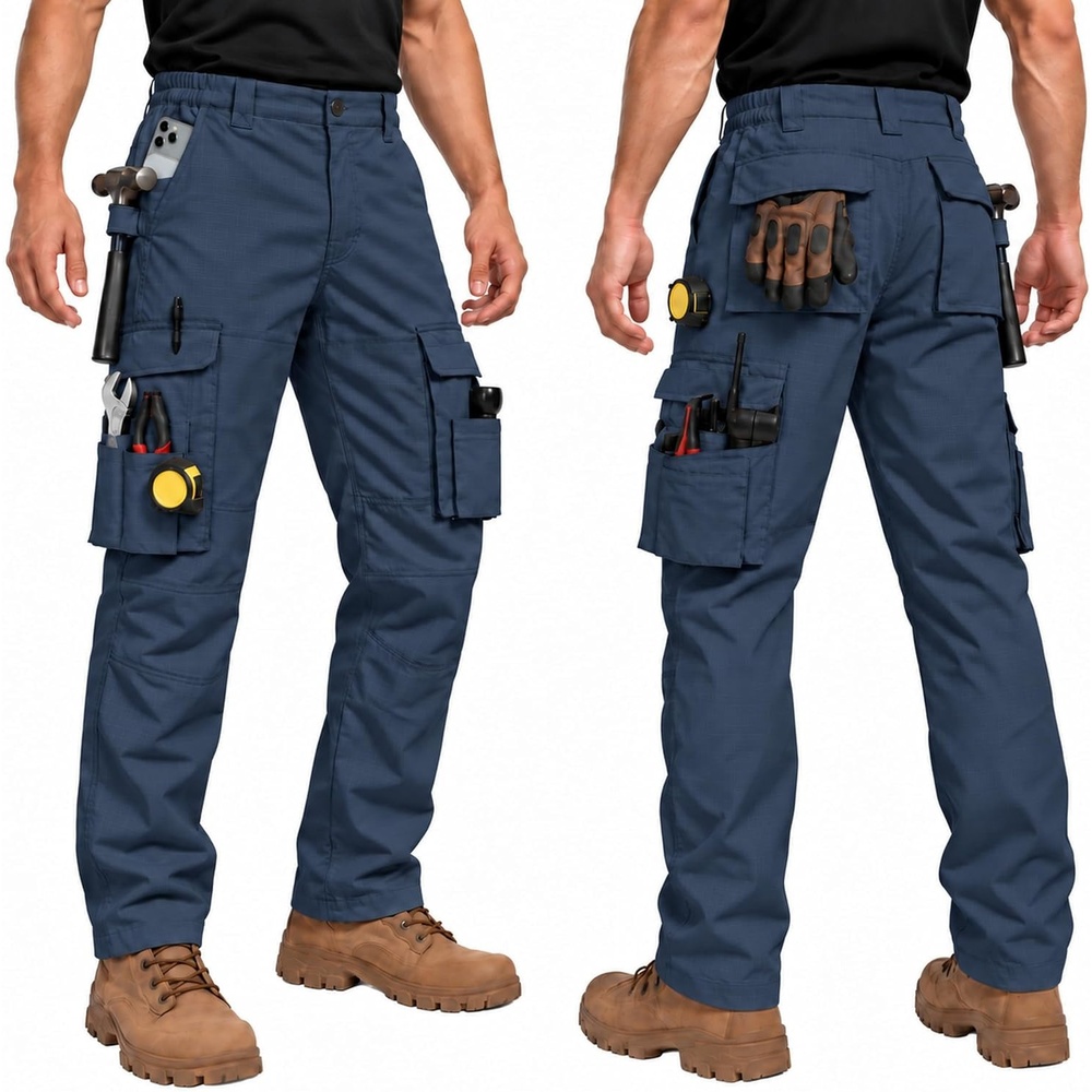 image:imageZITY Mens Work Pants 10Pocket Ripstop WaterResistant Cargo PantsNavy