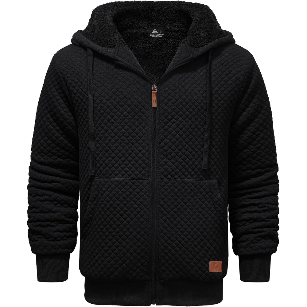image:imageZITY Mens Zip Up Hoodie Fleece Sherpa Lined Jacket Waffle Knit SweatshirtCarbon Black