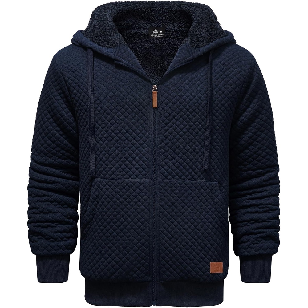 image:imageZITY Mens Zip Up Hoodie Fleece Sherpa Lined Jacket Waffle Knit SweatshirtDark Navy