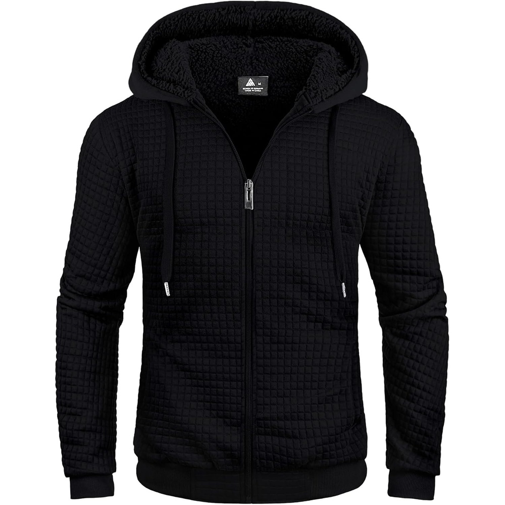 image:imageZITY Mens Zip Up Hoodie Fleece Sherpa Lined Jacket Waffle Knit SweatshirtPlaid Black