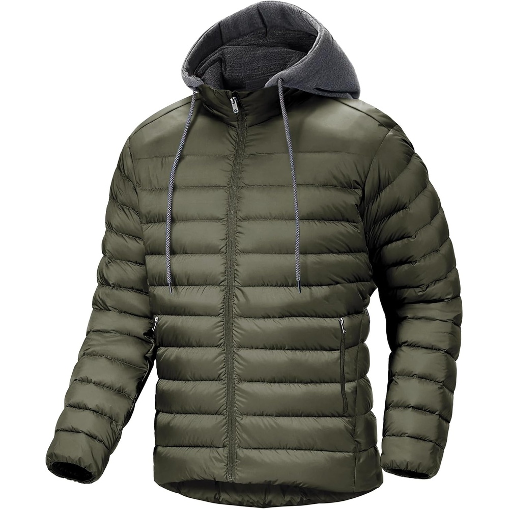 image:imageZITY Puffer Jacket Men Lightweight Winter Coat Hooded Puffy Warm JacketArmy Green