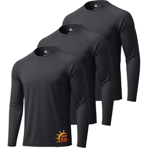 Mens Long Sleeve Tee Shirts Sun Protection Fast Dry(3pack-black)