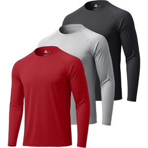 Mens Long Sleeve Tee Shirts Sun Protection Fast Dry(3pack-wine Red/Light Gray/Black)