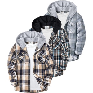 ZITY 3 Pack Mens Flannel Hoodie Shirts Button Down Plaid Shirt Long Sleeve(Dark Blue Beige+dark Blue Brown+light Grey Grid)
