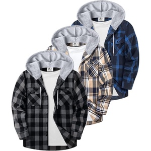 ZITY 3 Pack Mens Flannel Hoodie Shirts Button Down Plaid Shirt Long Sleeve(Dark Gray+dark Blue Beige+navy Blue)