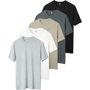 ZITY 5 Pack Men’s T-Shirts Crew Neck Plain Basic T Shirts for Men Short Sleeve Soft Casual Shirts Summer Tees(Black + Dark Grey + Light Khaki + White + Grey)