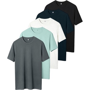 ZITY 5 Pack Men’s T-Shirts Crew Neck Plain Basic T Shirts for Men Short Sleeve Soft Casual Shirts Summer Tees(Black + Dark Grey + Navy + White + Haze Blue)