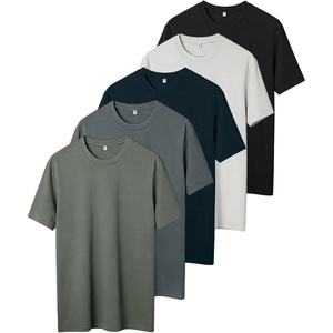 ZITY 5 Pack Men’s T-Shirts Crew Neck Plain Basic T Shirts for Men Short Sleeve Soft Casual Shirts Summer Tees(Black + Light Grey + Navy + Dark Grey + Grey Green)