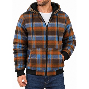 ZITY Hoodies for Men Flannel Fleece Sweatshirt Plaid Full Zip Up Jacket Sherpa Lined Winter Warm Coat(Orange)