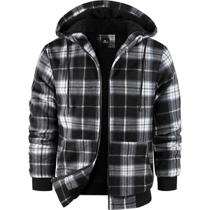 ZITY Hoodies for Men Flannel Fleece Sweatshirt Plaid Zip Sherpa Lined Coat(Black White)