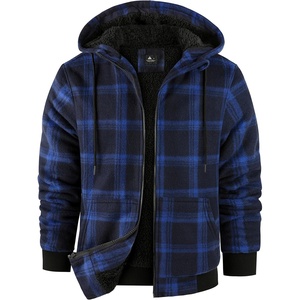 ZITY Hoodies for Men Flannel Fleece Sweatshirt Plaid Zip Sherpa Lined Coat(Blue Navy)