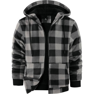 ZITY Hoodies for Men Flannel Fleece Sweatshirt Plaid Zip Sherpa Lined Coat(Dark Gray)