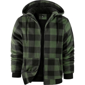 ZITY Hoodies for Men Flannel Fleece Sweatshirt Plaid Zip Sherpa Lined Coat(Dark Green)