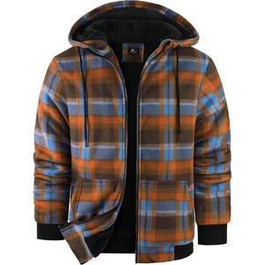 ZITY Hoodies for Men Flannel Fleece Sweatshirt Plaid Zip Sherpa Lined Coat(Orange Blue)