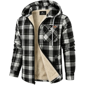 ZITY Mens Flannel Jacket Plaid Zip Up Hoodie Fleece Sherpa Lined Sweatshirt(Black White)