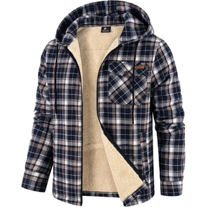 ZITY Mens Flannel Jacket Plaid Zip Up Hoodie Fleece Sherpa Lined Sweatshirt(Navy White)