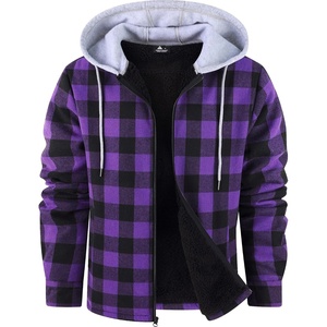 ZITY Mens Flannel Jacket Sherpa Lined Fleece Plaid Hoodie Zip Up Sweatshirt(Black Purple)