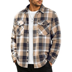 ZITY Mens Flannel Shirt Long Sleeve Plaid Shirt with Pocket Shirts(One Beige)
