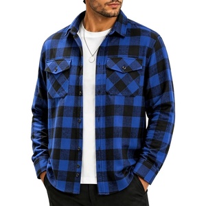 ZITY Mens Flannel Shirt Long Sleeve Plaid Shirt with Pocket Shirts(One Blue)