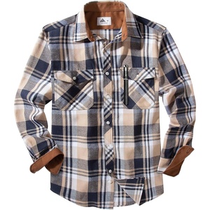 ZITY Mens Flannel Shirt Long Sleeve Plaid Shirt with Pocket Shirts(Y One Navybeige)