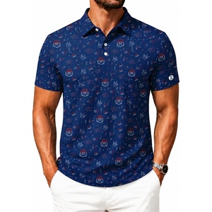 ZITY Mens Golf Shirts Short Sleeve Print Moisture Wicking Polo Shirt(Navy Festival Party)
