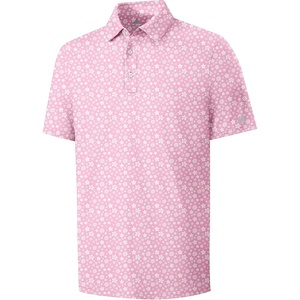 ZITY Mens Golf Shirts Short Sleeve Print Moisture Wicking Polo Shirt(Pink Flower)