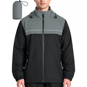 ZITY Mens Waterproof Rain Jacket Windbreaker Raincoat Hooded & Mesh‑Lined(Black/Grey)