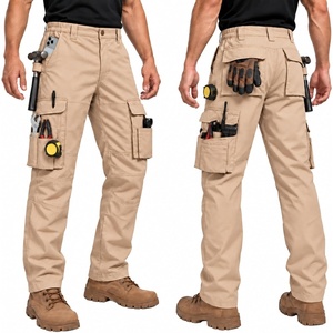 ZITY Men’s Work Pants, 10-Pocket Ripstop Water-Resistant Cargo Pants(Light Khaki)