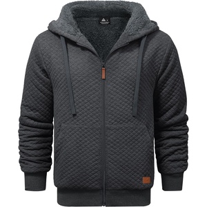 ZITY Men’s Zip Up Hoodie Fleece Sherpa Lined Jacket Waffle Knit Sweatshirt(Dark Grey)