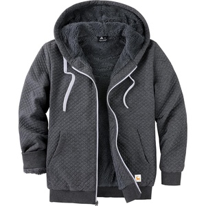 ZITY Men’s Zip Up Hoodie Fleece Sherpa Lined Jacket Waffle Knit Sweatshirt(Dark Grey-2)