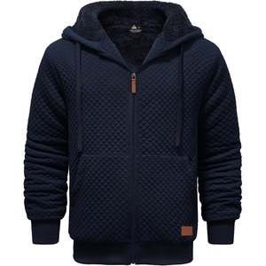 ZITY Men’s Zip Up Hoodie Fleece Sherpa Lined Jacket Waffle Knit Sweatshirt(Dark Navy)