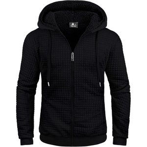 ZITY Men’s Zip Up Hoodie Fleece Sherpa Lined Jacket Waffle Knit Sweatshirt(Plaid Black)