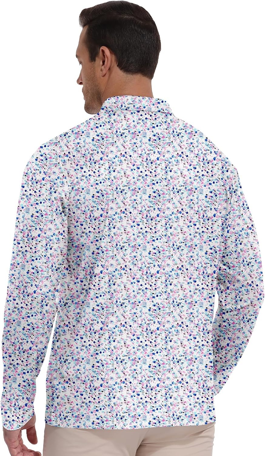 image:imageZITY Mens Long Sleeve Golf Shirts Print Polo Shirts UPF 50 Sun ShirtsPaint Splatters