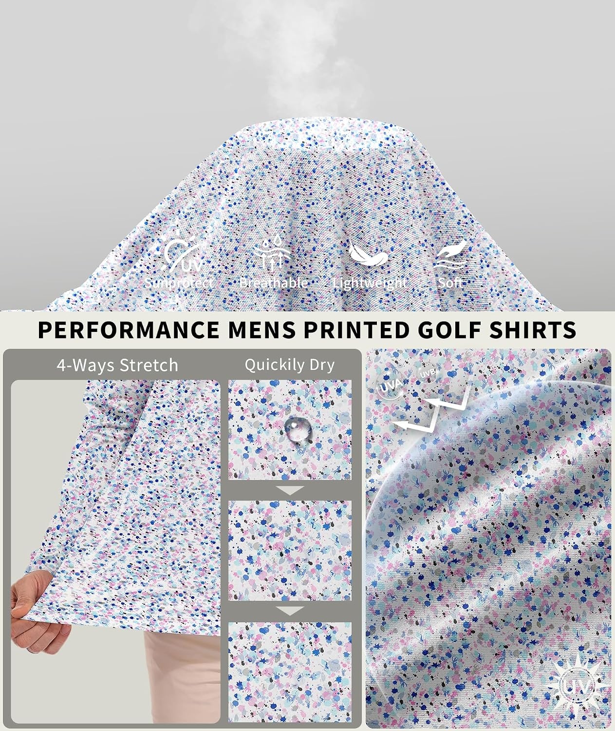 image:imageZITY Mens Long Sleeve Golf Shirts Print Polo Shirts UPF 50 Sun ShirtsPaint Splatters