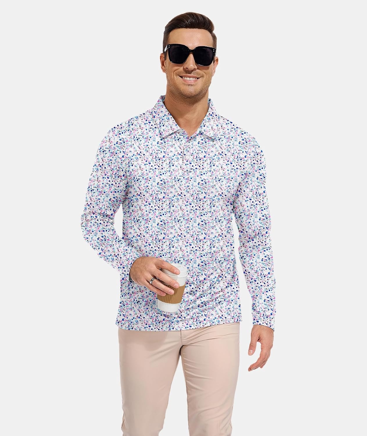 image:imageZITY Mens Long Sleeve Golf Shirts Print Polo Shirts UPF 50 Sun ShirtsPaint Splatters