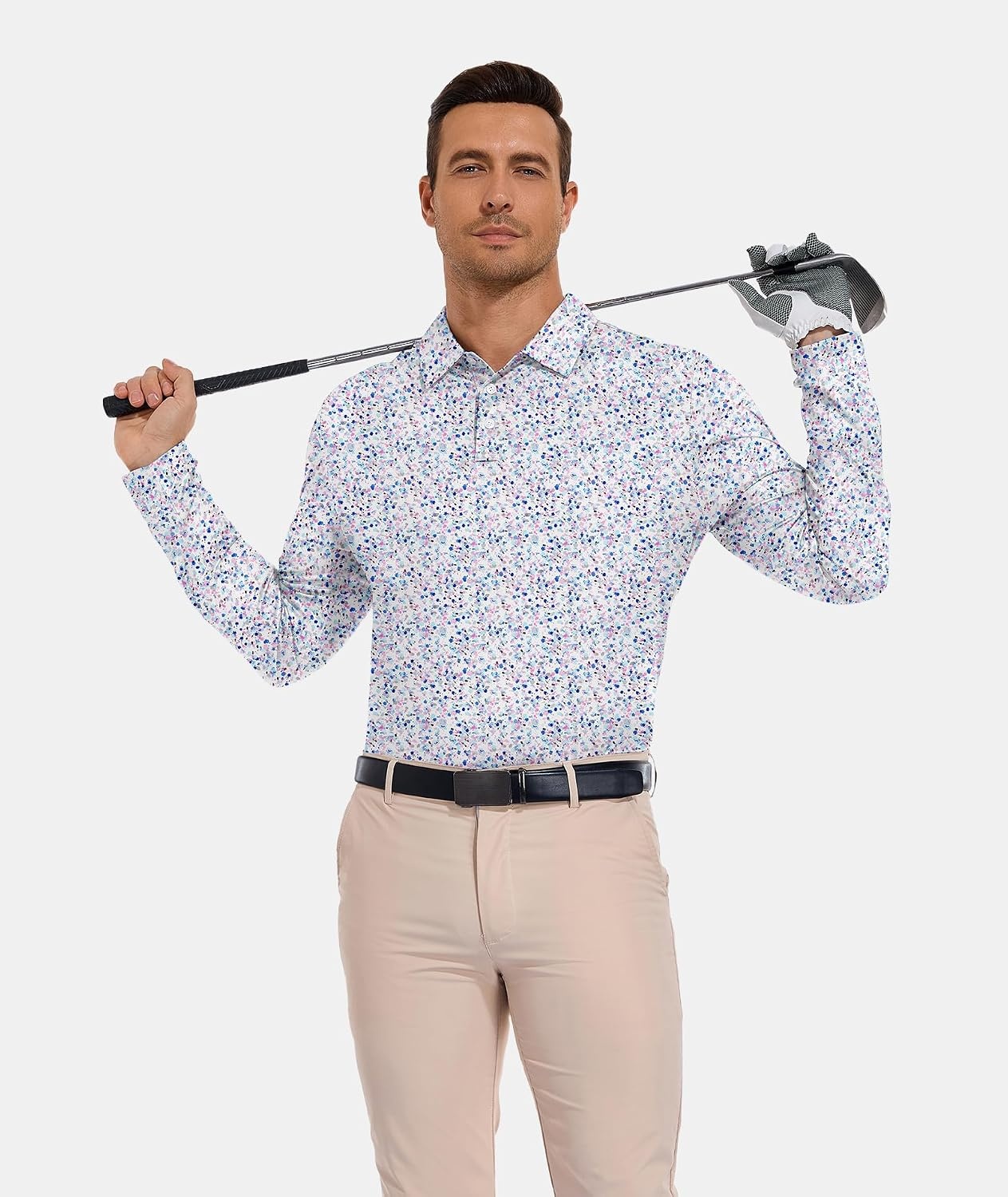 image:imageZITY Mens Long Sleeve Golf Shirts Print Polo Shirts UPF 50 Sun ShirtsPaint Splatters