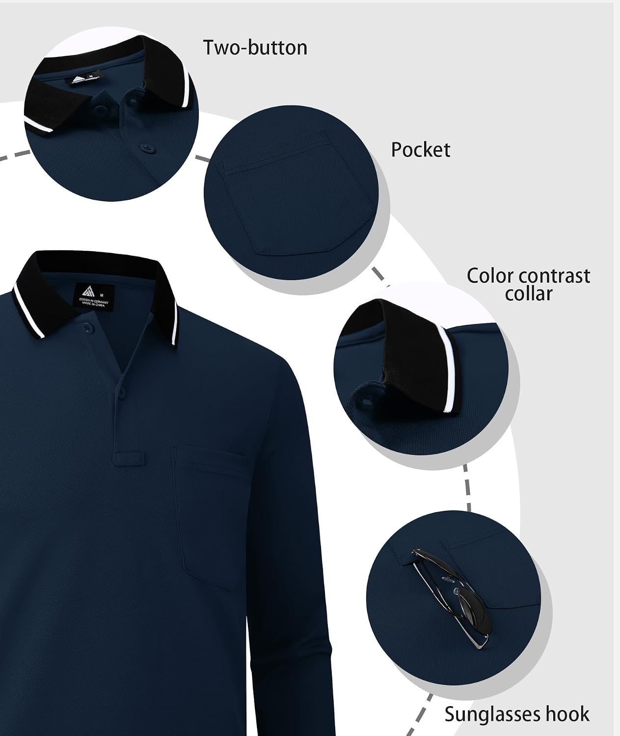 image:imageZITY 3 Pack Men Polo Shirts with Pocket Long Sleeve Athletic TShirtsBlack Grey Navy