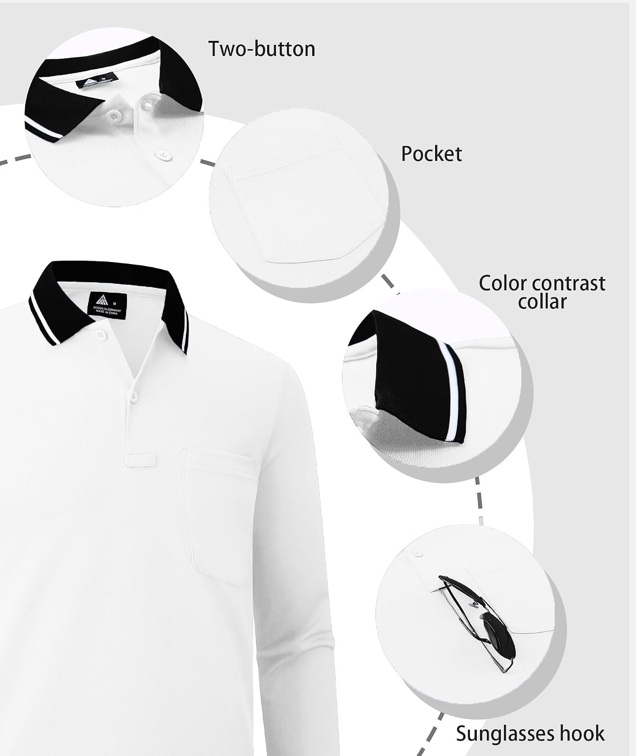 image:imageZITY 3 Pack Men Polo Shirts with Pocket Long Sleeve Athletic TShirtsBlack White Grey