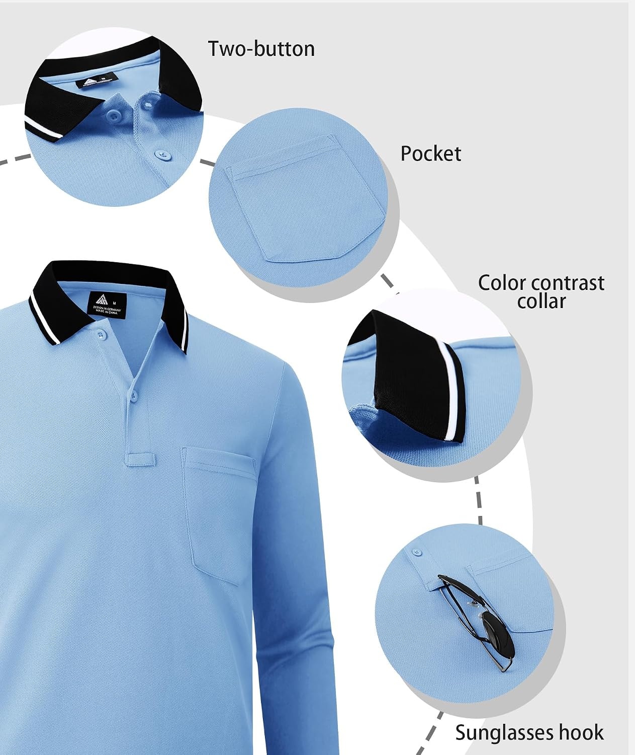 image:imageZITY 3 Pack Men Polo Shirts with Pocket Long Sleeve Athletic TShirtsBlue Darkblue Navy