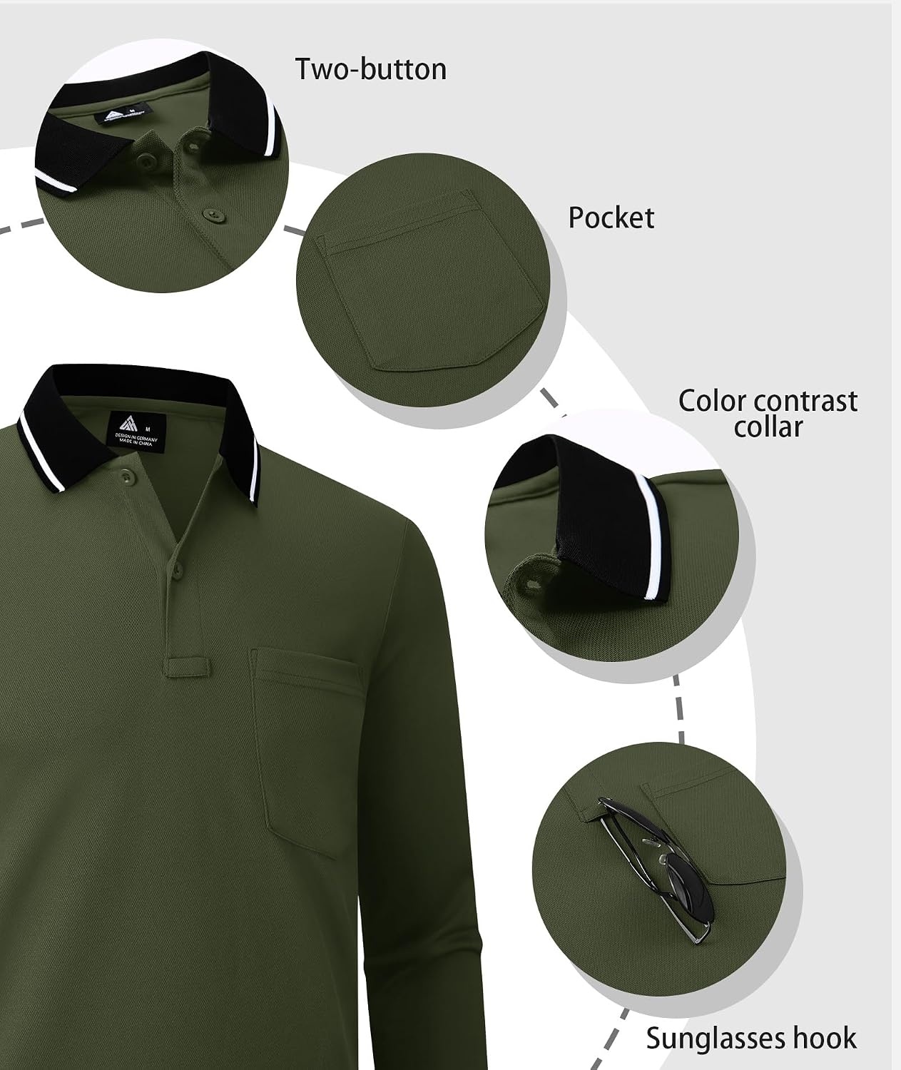 image:imageZITY 3 Pack Men Polo Shirts with Pocket Long Sleeve Athletic TShirtsNavy Green Grey