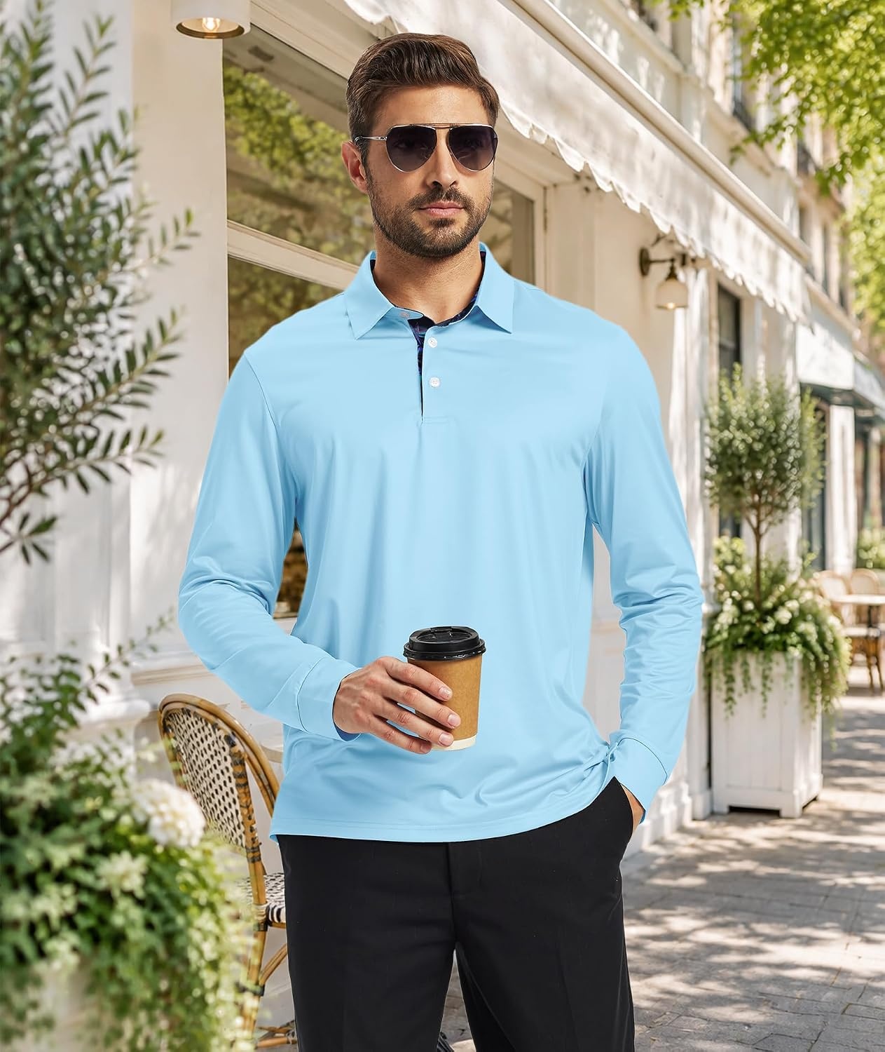 image:imageZITY Mens Long Sleeve Polo Shirts Casual Collared Golf ShirtsBlue