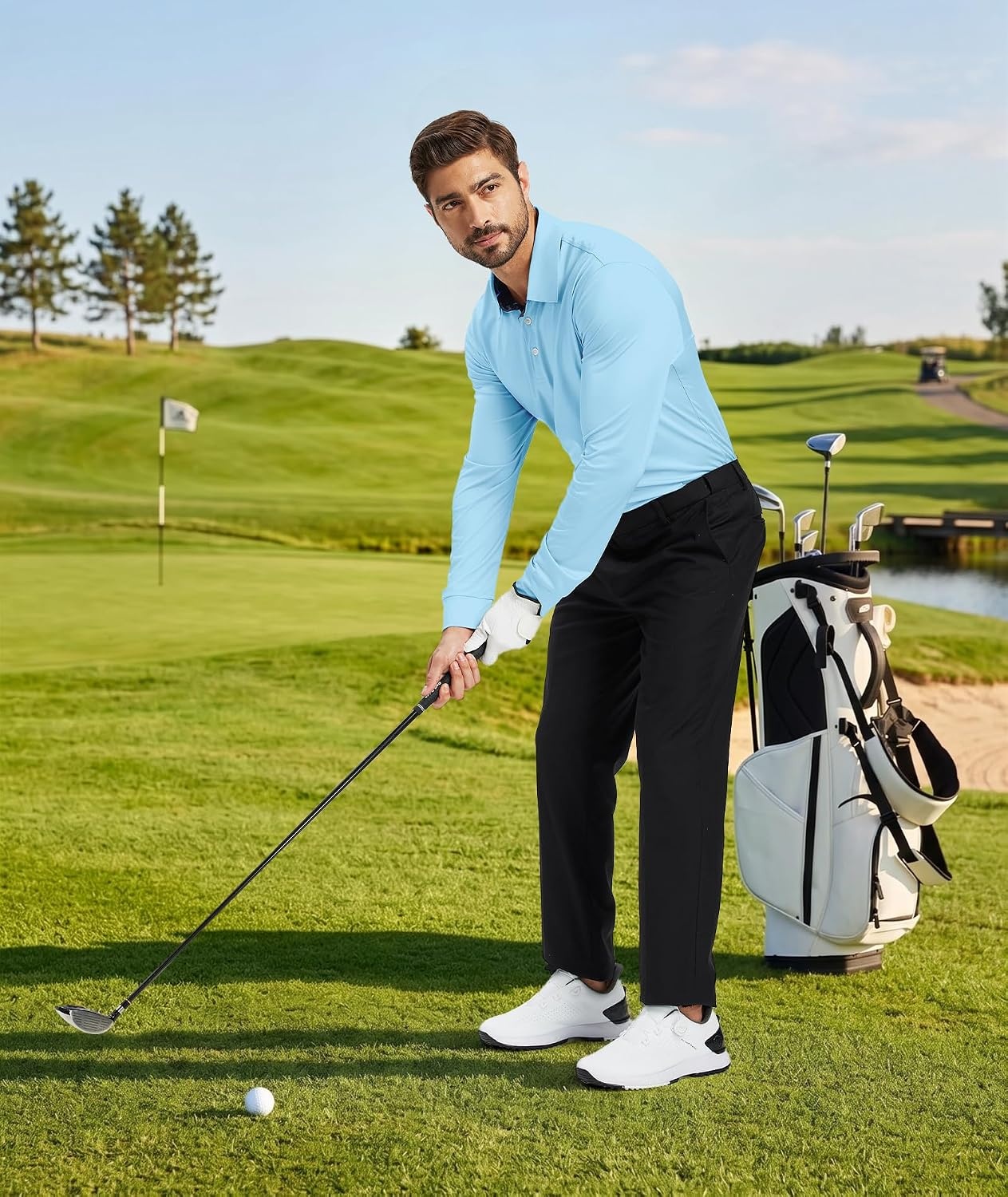image:imageZITY Mens Long Sleeve Polo Shirts Casual Collared Golf ShirtsBlue
