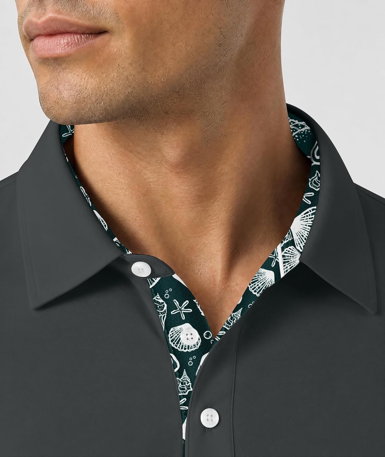 image:imageZITY Mens Long Sleeve Polo Shirts Casual Collared Golf ShirtsGrey