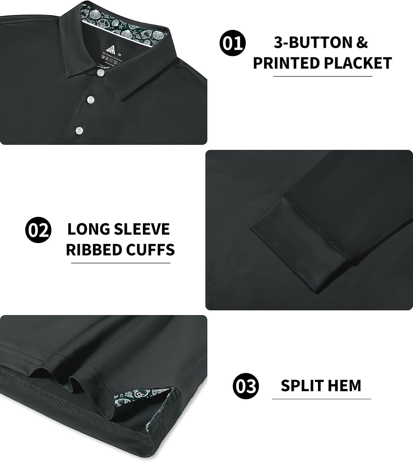image:imageZITY Mens Long Sleeve Polo Shirts Casual Collared Golf ShirtsGrey