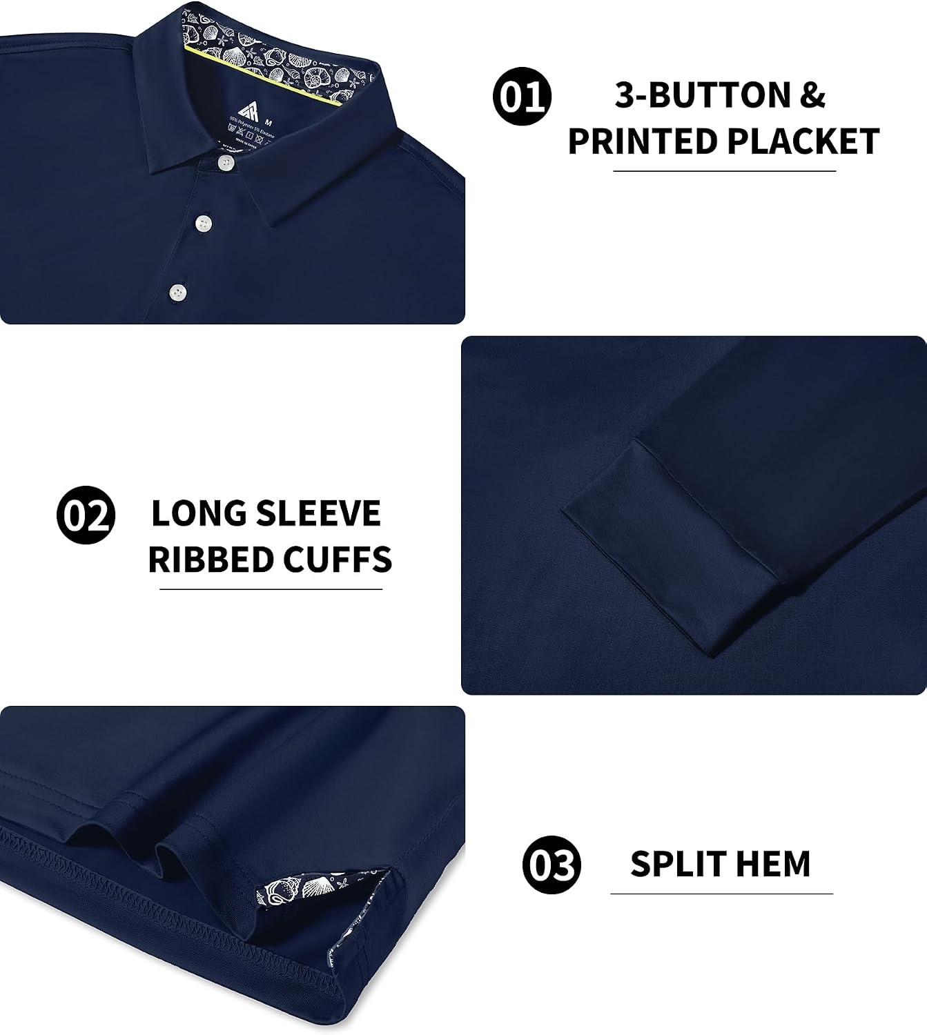 image:imageZITY Mens Long Sleeve Polo Shirts Casual Collared Golf ShirtsNavy