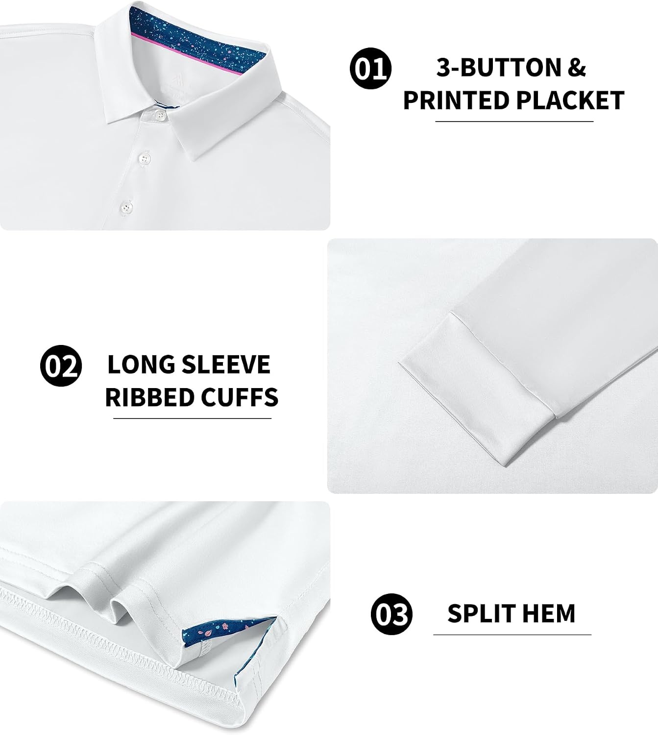 image:imageZITY Mens Long Sleeve Polo Shirts Casual Collared Golf ShirtsWhite