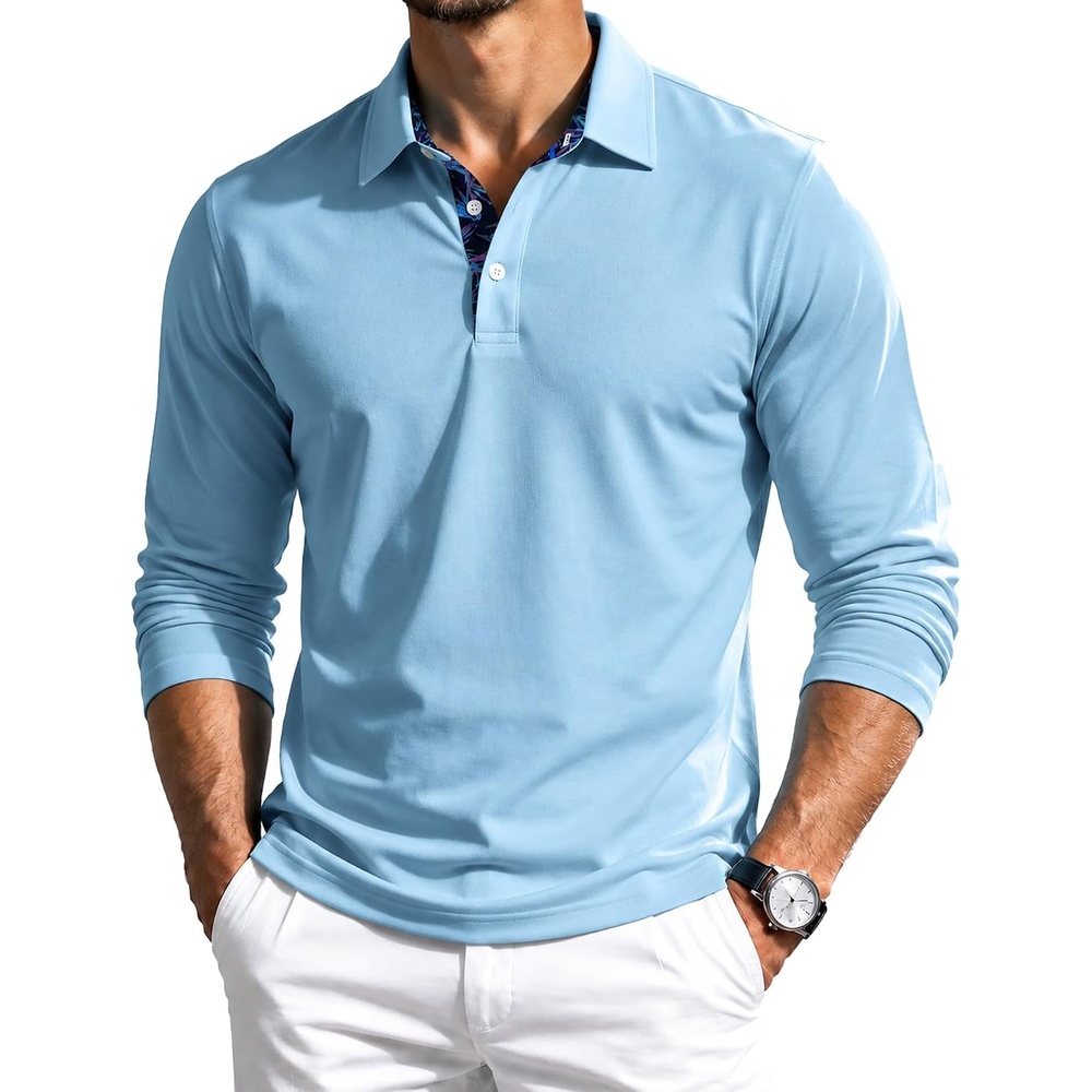 image:imageZITY Mens Long Sleeve Polo Shirts Casual Collared Golf ShirtsBlue